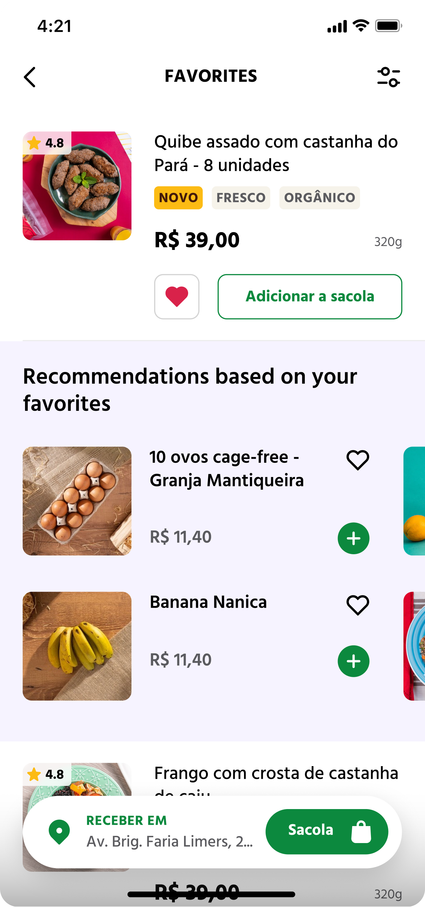 Recommendations placed inline, next to the item they relate to