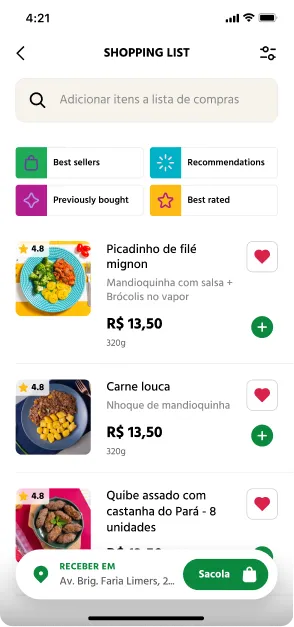 Shopping list with a search field for adding items without leaving the page