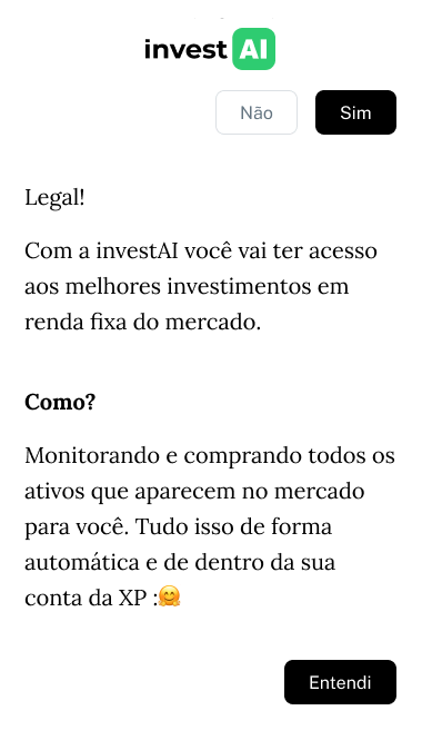 Conversational screen explaining that the agent monitors and buys from inside the user own brokerage account